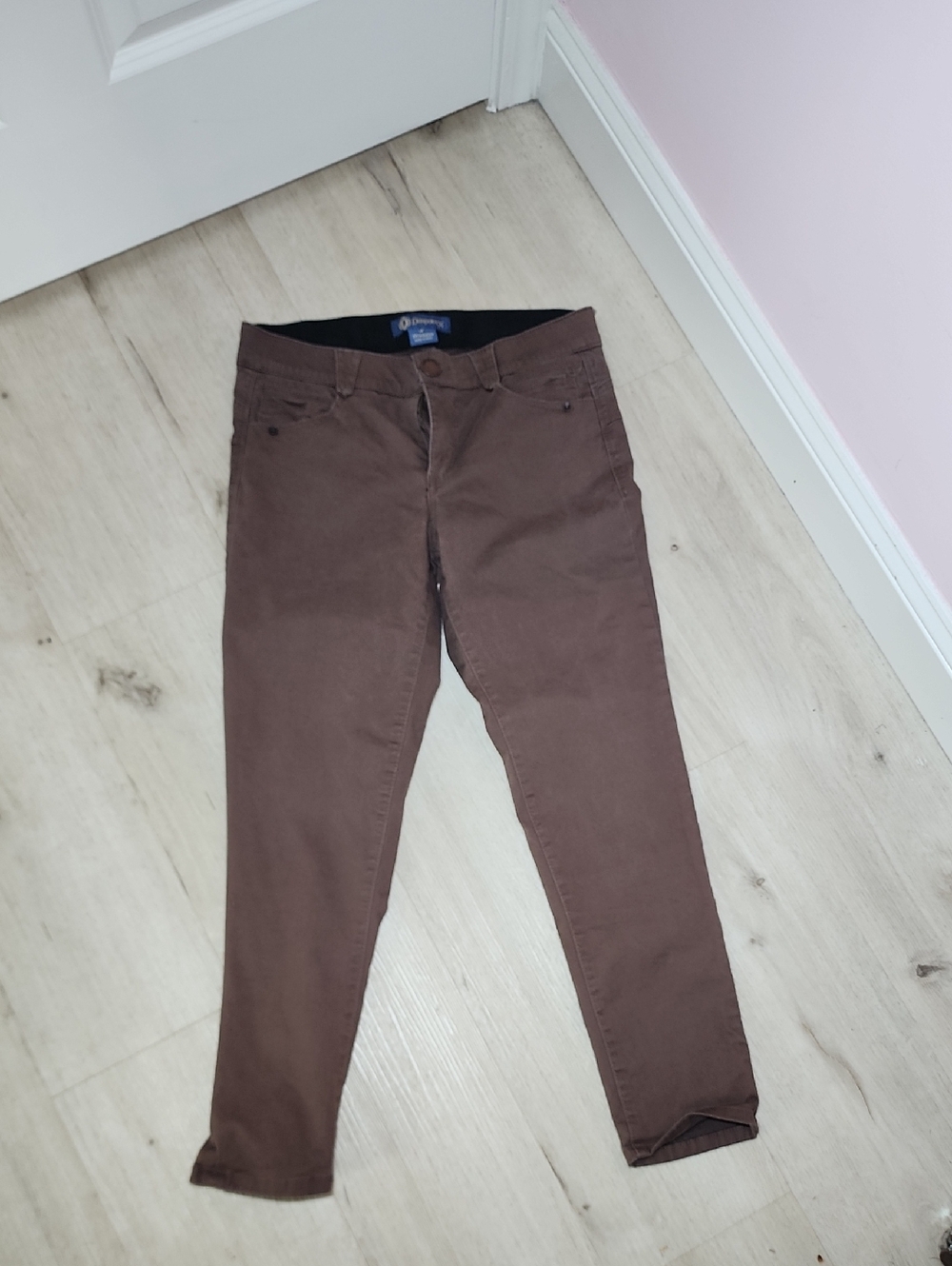 Democracy Dark Brown Casual Pants with Branded Button